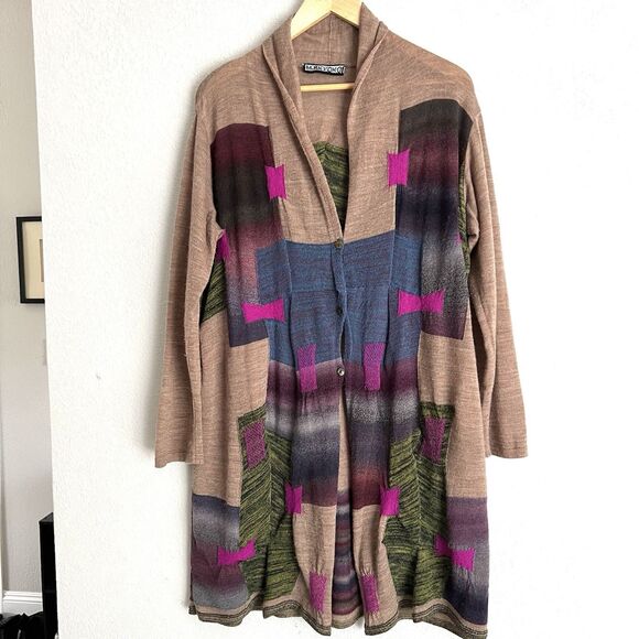 M.&Kyoko multicolor Patchwork long cardigan wool Size F